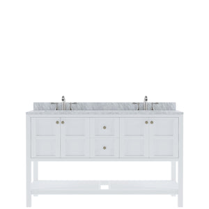 Virtu USA Winterfell 60" Double Bath Vanity in White with White Marble Top and Round Sinks with Brushed Nickel Faucets - Luxe Bathroom Vanities