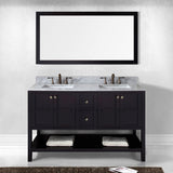 Virtu USA Winterfell 60" Double Bath Vanity with White Marble Top and Square Sinks with Brushed Nickel Faucets with Matching Mirror