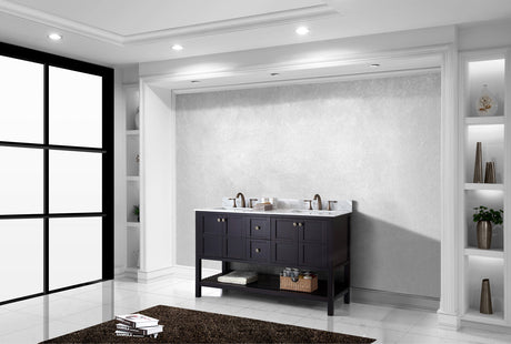 Virtu USA Winterfell 60" Double Bath Vanity with White Marble Top and Square Sinks with Brushed Nickel Faucets