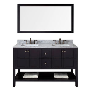 Virtu USA Winterfell 60" Double Bath Vanity with Marble Top and Square Sink with Polished Chrome Faucet and Mirror - Luxe Bathroom Vanities