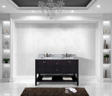 Virtu USA Winterfell 60" Double Bath Vanity with White Marble Top and Square Sinks