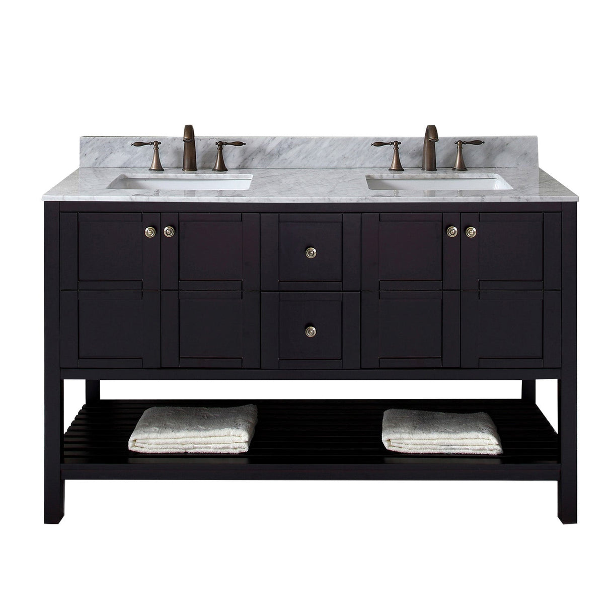 Virtu USA Winterfell 60" Double Bath Vanity in Espresso with Marble Top and Square Sink - Luxe Bathroom Vanities Luxury Bathroom Fixtures Bathroom Furniture