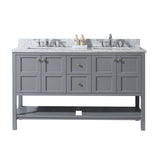 Virtu USA Winterfell 60" Double Bath Vanity with White Marble Top and Square Sinks with Matching Mirror