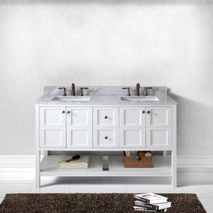 Virtu USA Winterfell 60" Double Bath Vanity with White Marble Top and Square Sinks with Brushed Nickel Faucets