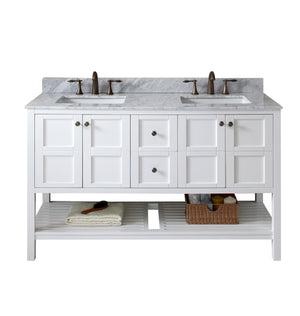 Virtu USA Winterfell 60" Double Bath Vanity in White with Marble Top and Square Sink with Brushed Nickel Faucet - Luxe Bathroom Vanities Luxury Bathroom Fixtures Bathroom Furniture