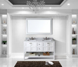 Virtu USA Winterfell 60" Double Bath Vanity with White Marble Top and Square Sinks with Polished Chrome Faucets with Matching Mirror