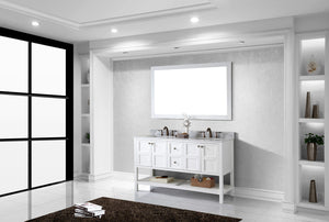 Virtu USA Winterfell 60" Double Bath Vanity with White Marble Top and Square Sinks with Polished Chrome Faucets with Matching Mirror