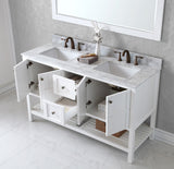 Virtu USA Winterfell 60" Double Bath Vanity with White Marble Top and Square Sinks with Matching Mirror