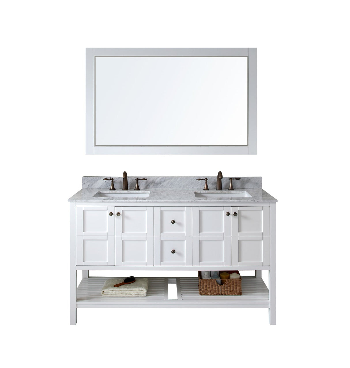 Virtu USA Winterfell 60" Double Bath Vanity with Marble Top and Square Sink with Mirror - Luxe Bathroom Vanities