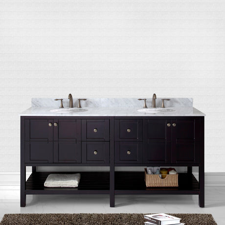 Virtu USA Winterfell 72" Double Bath Vanity with White Marble Top and Round Sinks