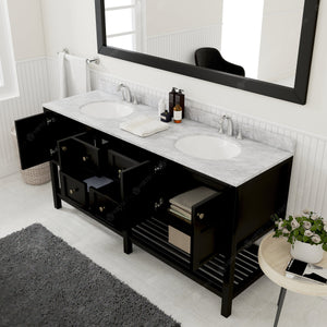 Virtu USA Winterfell 72" Double Bath Vanity with White Marble Top and Round Sinks with Matching Mirror