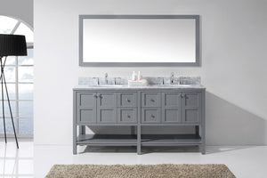 Virtu USA Winterfell 72" Double Bath Vanity with White Marble Top and Round Sinks with Matching Mirror