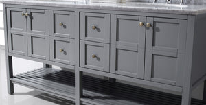 Virtu USA Winterfell 72" Double Bath Vanity with White Marble Top and Round Sinks with Matching Mirror