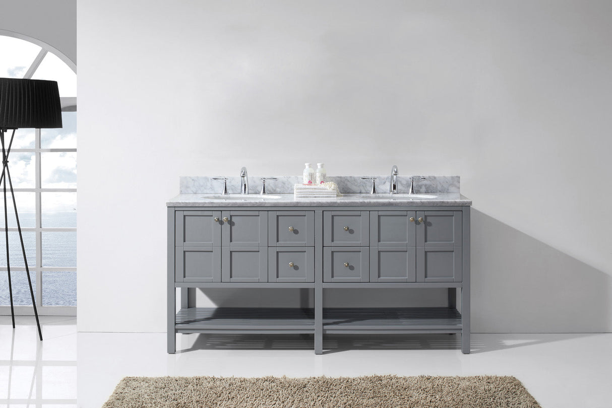 Virtu USA Winterfell 72" Double Bath Vanity with White Marble Top and Round Sinks