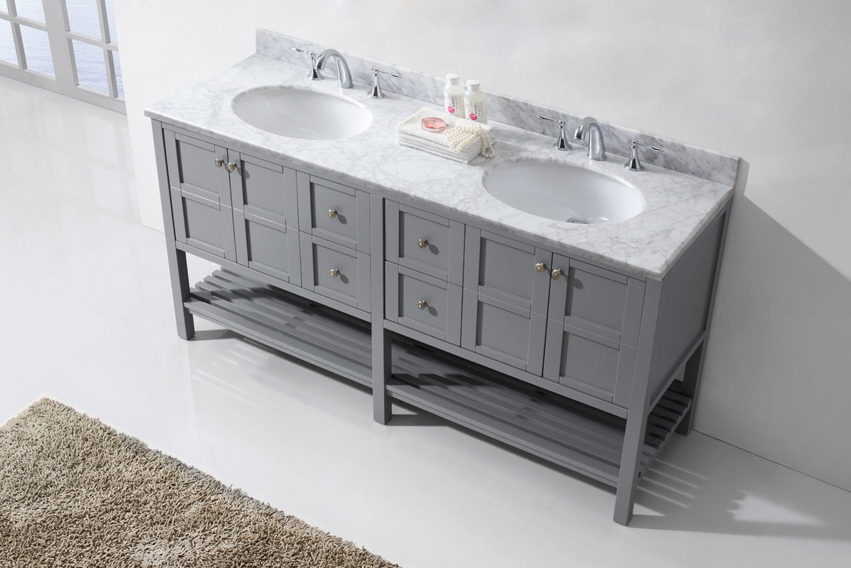 Virtu USA Winterfell 72" Double Bath Vanity with White Marble Top and Round Sinks