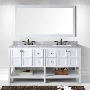 Virtu USA Winterfell 72" Double Bath Vanity with White Marble Top and Round Sinks with Matching Mirror