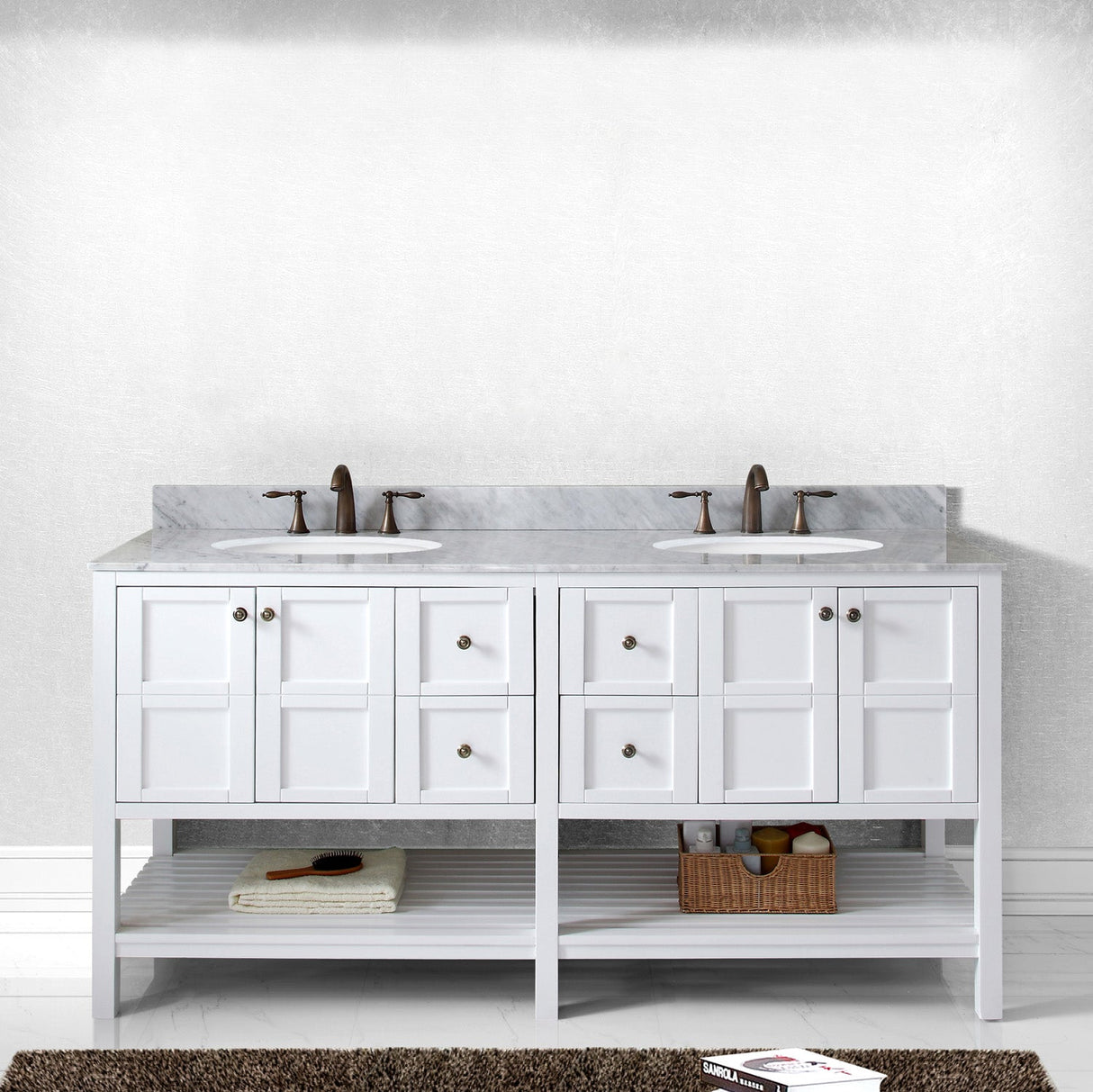 Virtu USA Winterfell 72" Double Bath Vanity with White Marble Top and Round Sinks