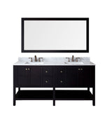 Virtu USA Winterfell 72" Double Bath Vanity with Marble Top and Square Sink with Brushed Nickel Faucet and Mirror - Luxe Bathroom Vanities