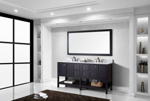 Virtu USA Winterfell 72" Double Bath Vanity with White Marble Top and Square Sinks with Polished Chrome Faucets with Matching Mirror