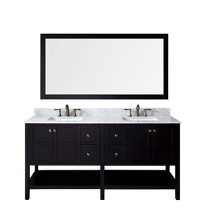 Virtu USA Winterfell 72" Double Bath Vanity with Marble Top and Square Sink with Polished Chrome Faucet and Mirror - Luxe Bathroom Vanities