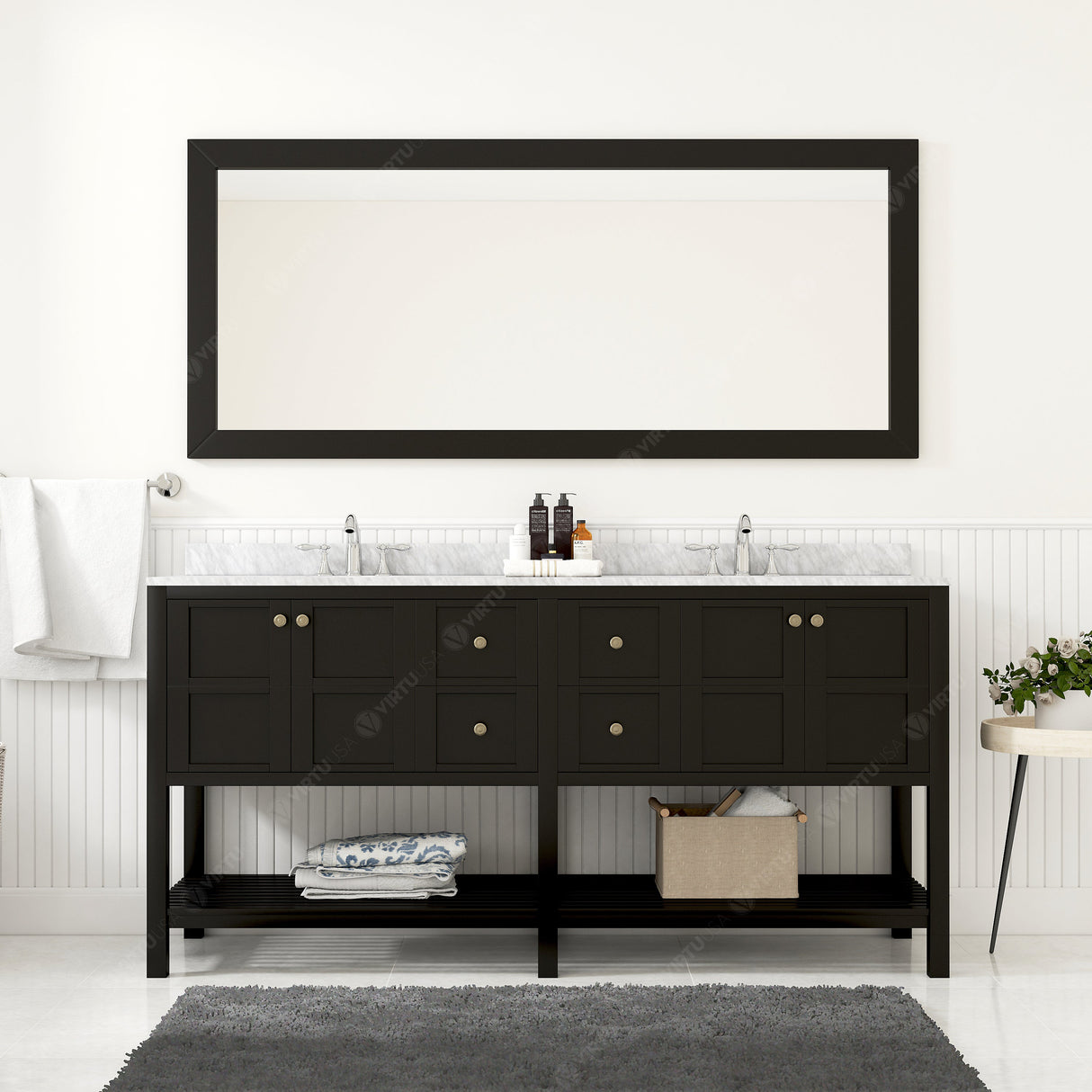 Virtu USA Winterfell 72" Double Bath Vanity with White Marble Top and Square Sinks with Matching Mirror