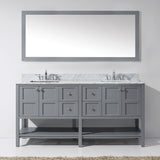 Virtu USA Winterfell 72" Double Bath Vanity with White Marble Top and Square Sinks with Brushed Nickel Faucets with Matching Mirror