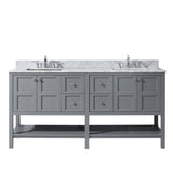 Virtu USA Winterfell 72" Double Bath Vanity with White Marble Top and Square Sinks with Brushed Nickel Faucets with Matching Mirror