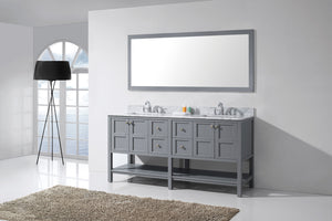 Virtu USA Winterfell 72" Double Bath Vanity with White Marble Top and Square Sinks with Polished Chrome Faucets with Matching Mirror