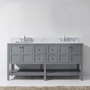 Virtu USA Winterfell 72" Double Bath Vanity with White Marble Top and Square Sinks