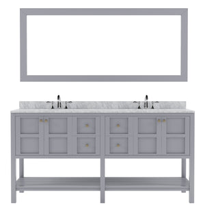 Virtu USA Winterfell 72" Double Bath Vanity with Marble Top and Square Sink with Brushed Nickel Faucet and Mirror - Luxe Bathroom Vanities