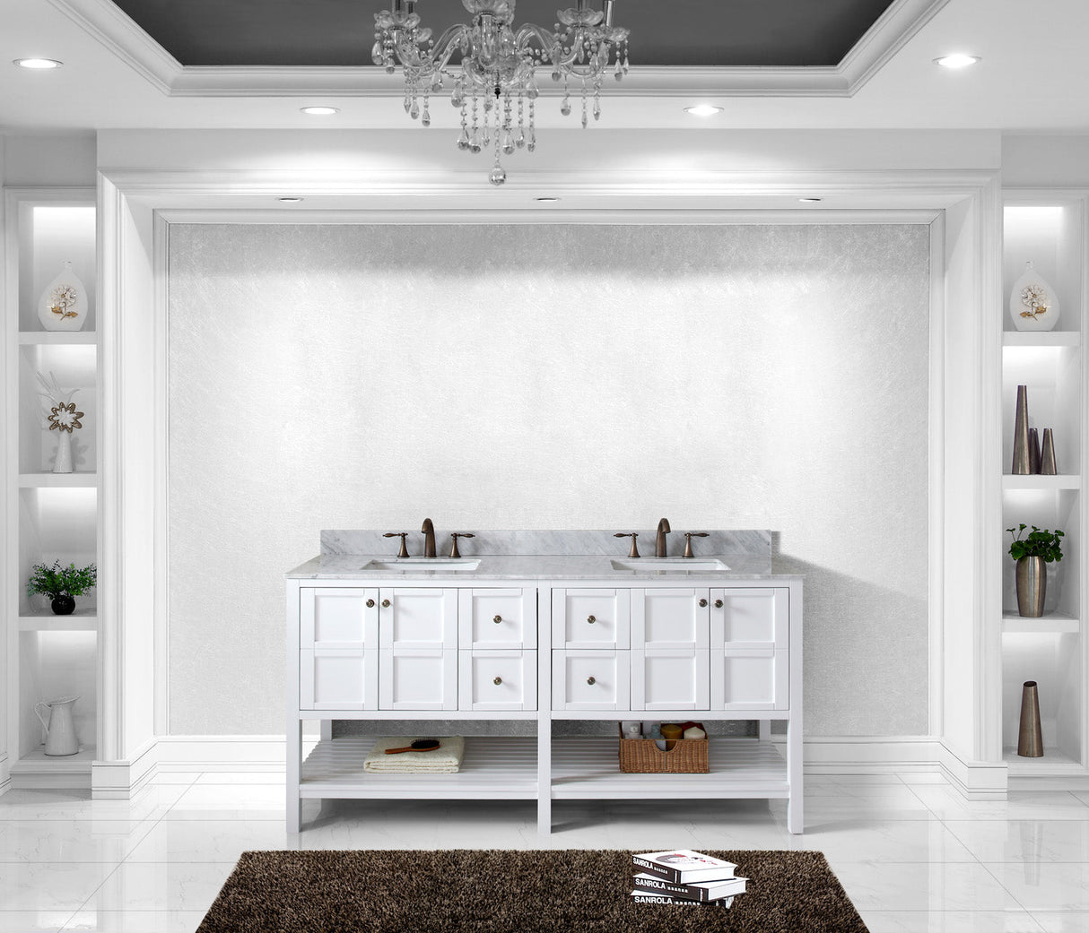 Virtu USA Winterfell 72" Double Bath Vanity with White Marble Top and Square Sinks