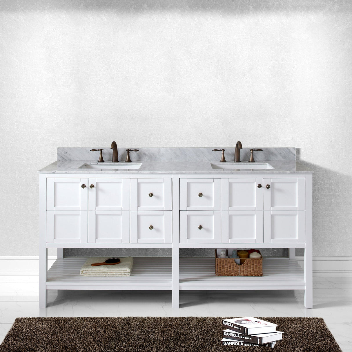 Virtu USA Winterfell 72" Double Bath Vanity with White Marble Top and Square Sinks