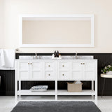 Virtu USA Winterfell 72" Double Bath Vanity with White Marble Top and Square Sinks with Polished Chrome Faucets with Matching Mirror