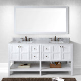 Virtu USA Winterfell 72" Double Bath Vanity with White Marble Top and Square Sinks with Brushed Nickel Faucets with Matching Mirror