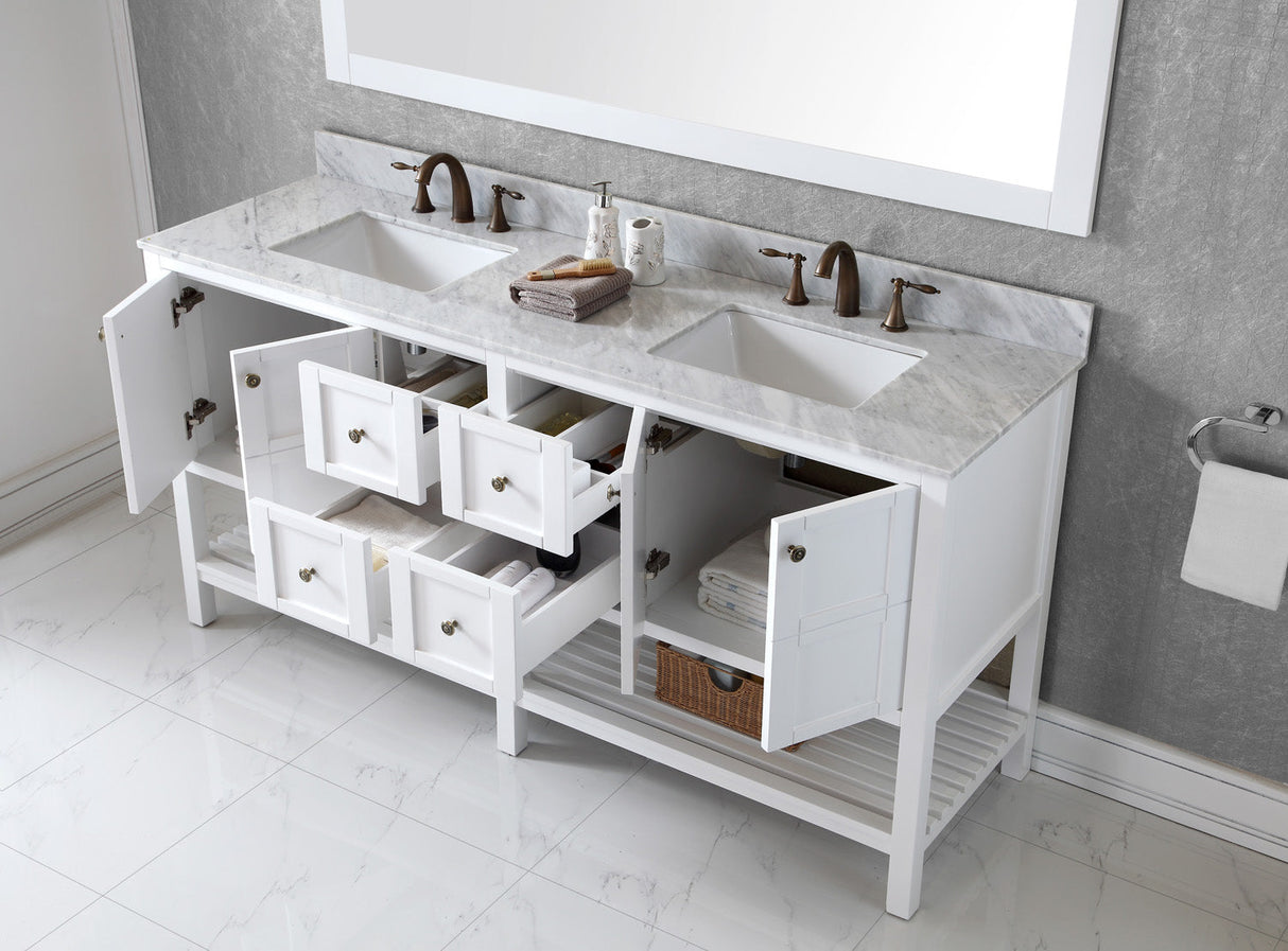 Virtu USA Winterfell 72" Double Bath Vanity with White Marble Top and Square Sinks with Matching Mirror