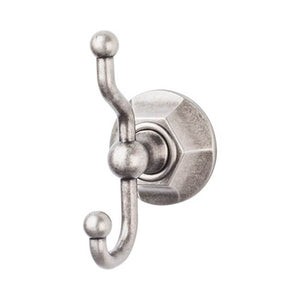 Top Knobs ED2B Edwardian Bath Double Hook  - Hex Backplate - Antique Pewter