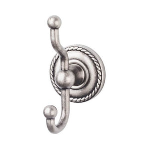 Top Knobs ED2F Edwardian Bath Double Hook  - Rope Backplate - Antique Pewter