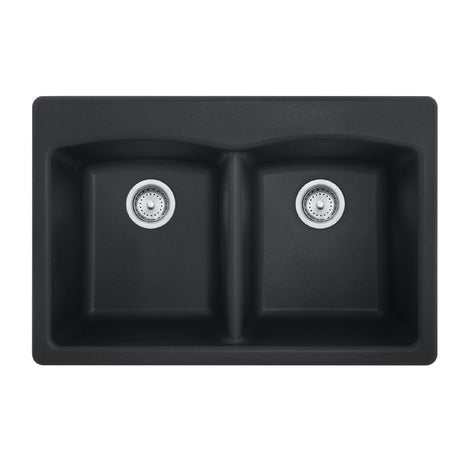 FRANKE EDMB33229-1 Ellipse 33.0-in. x 22.0-in. Matte Black Granite Dual Mount Double Bowl Kitchen Sink - EDMB33229-1 In Matte Black