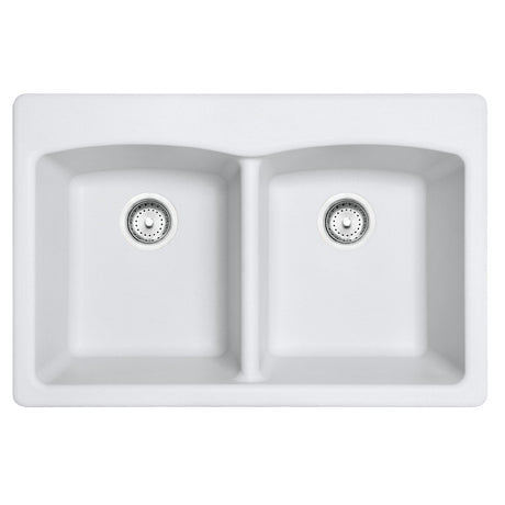 FRANKE EDPW33229-1 Ellipse 33.0-in. x 22.0-in. Polar White Granite Dual Mount Double Bowl Kitchen Sink - EDPW33229-1 In Polar White