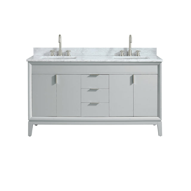 Avanity Emma 61 in. Vanity Combo in Dove Gray with Carrara White Marble Top