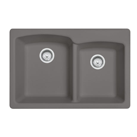 FRANKE EOSG33229-1 Ellipse 33.0-in. x 22.0-in. Stone Grey Granite Dual Mount Double Bowl Kitchen Sink -EOSG33229-1 In Stone Grey