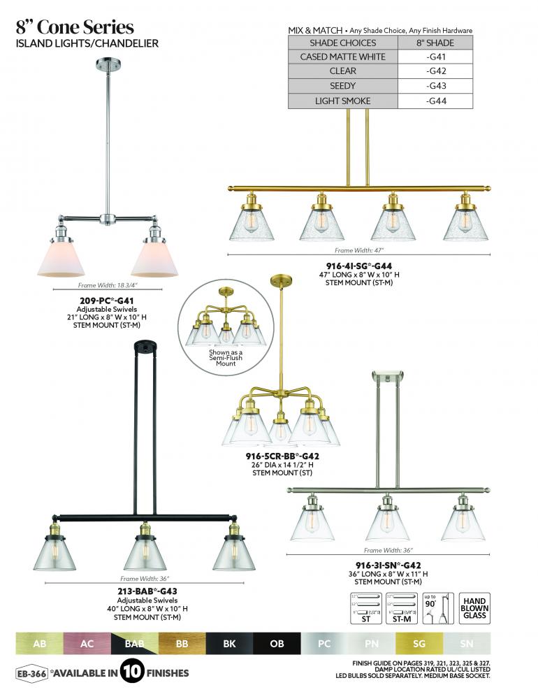Innovations Lighting Ballston Large Cone LED 48 inch Black Antique Brass Island Light Ceiling Light in Seedy Glass 916-4I-BAB-G44-LED