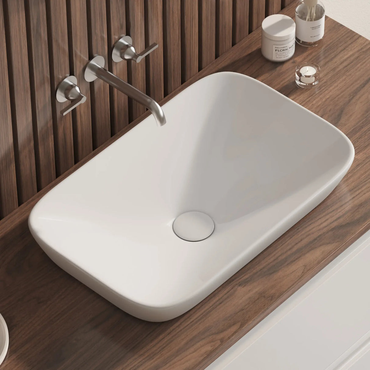 20" Rectangular Semi-Recessed Vitreous China Vessel Bathroom Sink in White