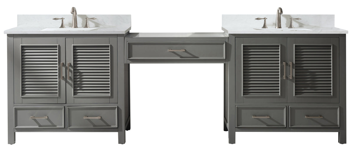 Estate 102" Double Sink Bathroom Vanity Modular Set with White Quartz Top