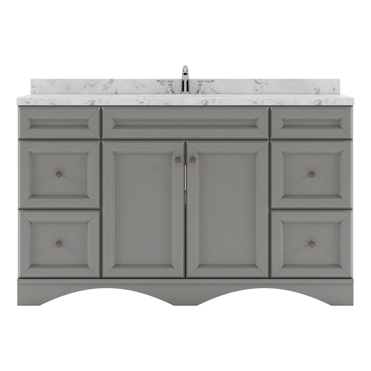 Virtu USA Talisa 60" Single Bath Vanity with White Quartz Top and Round Sink with Polished Chrome Faucet with Matching Mirror