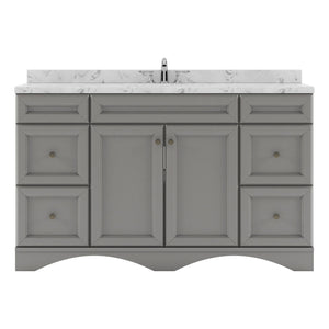 Virtu USA Talisa 60" Single Bath Vanity with White Quartz Top and Round Sink with Polished Chrome Faucet with Matching Mirror