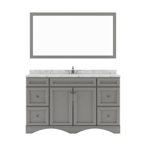 Virtu USA Talisa 60" Single Bath Vanity in White with White Quartz Top and Square Sink with Brushed Nickel Faucet with Matching Mirror - Luxe Bathroom Vanities