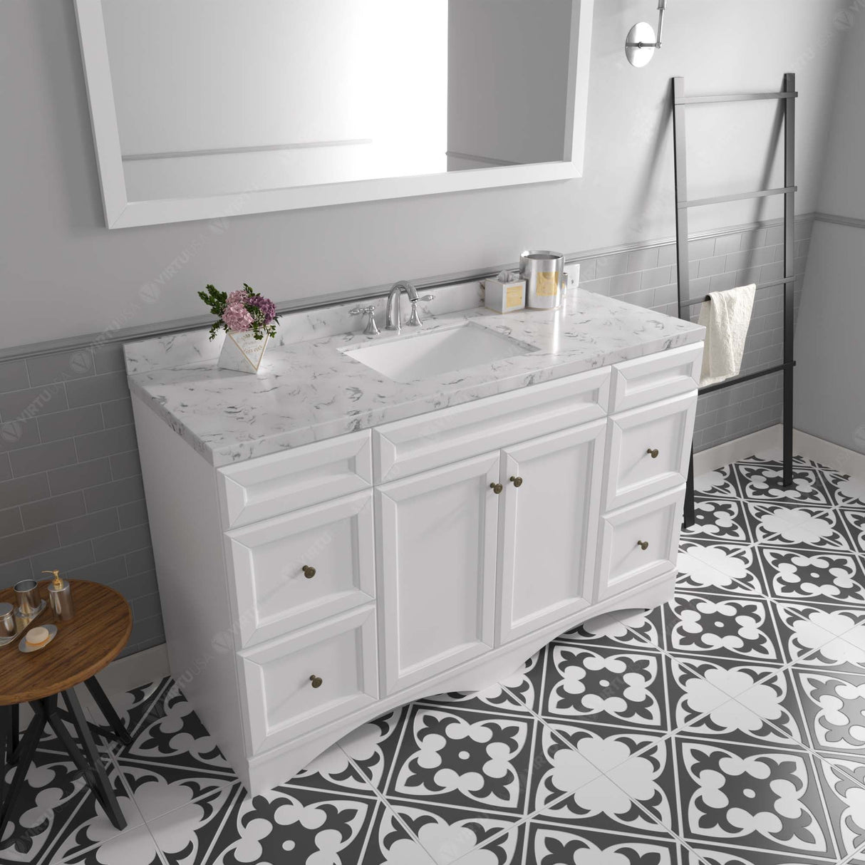 Virtu USA Talisa 60" Single Bath Vanity with White Quartz Top and Square Sink with Matching Mirror