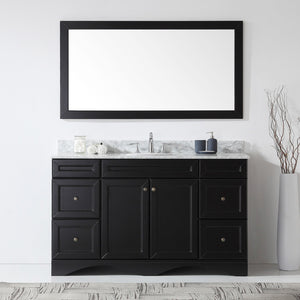 Virtu USA Talisa 60" Single Bath Vanity with White Marble Top and Round Sink with Polished Chrome Faucet with Matching Mirror