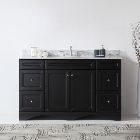 Virtu USA Talisa 60" Single Bath Vanity with White Marble Top and Round Sink